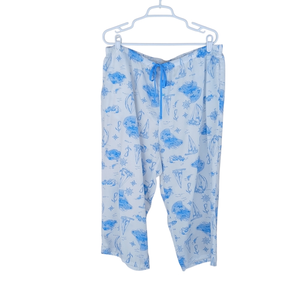Joyspun White Nautical Print Cropped Pajama Pants XL